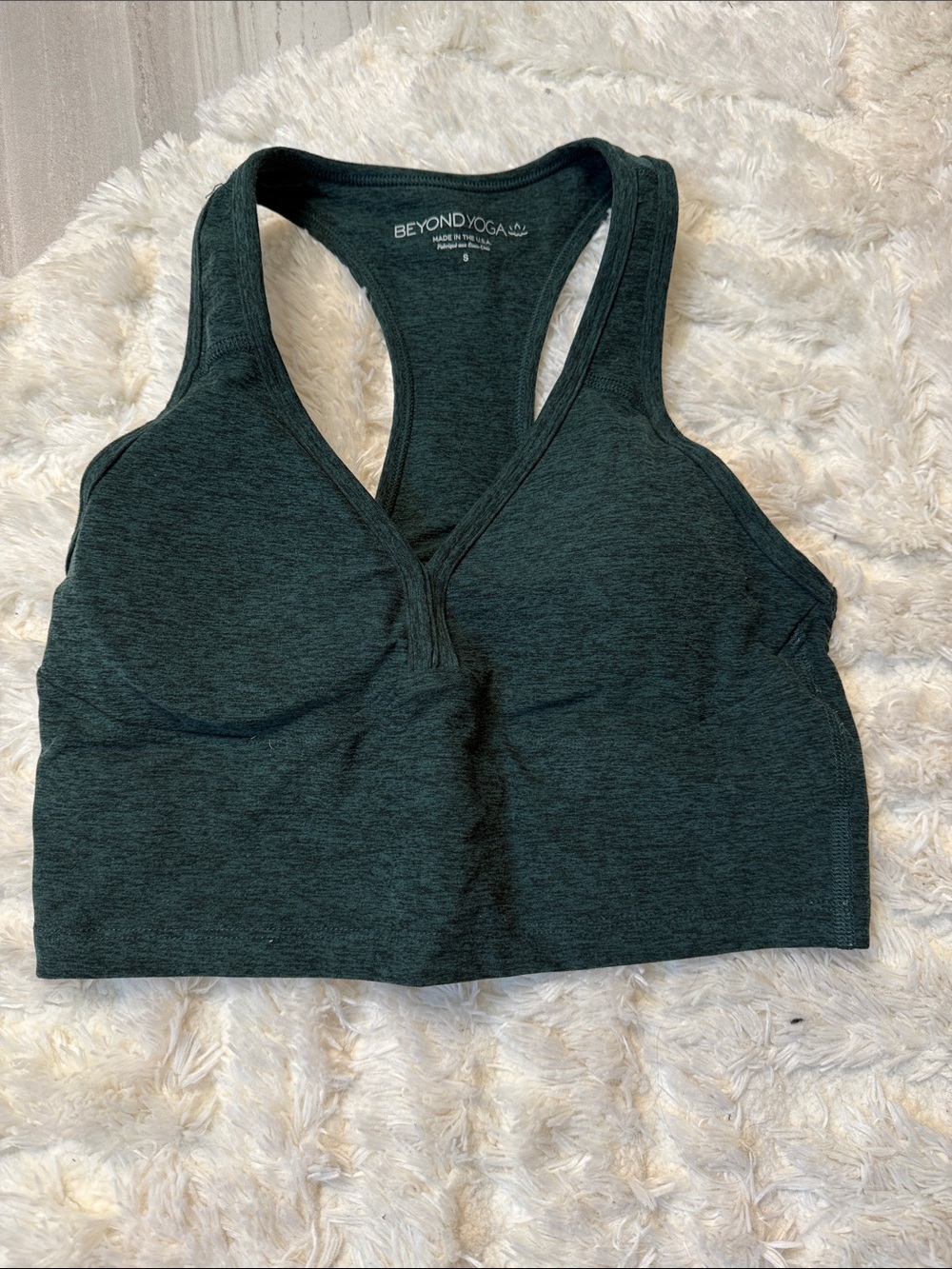 Beyond Yoga Dark Forest Green V‑Neck Racerback Sports Bra - Picture 3 of 5